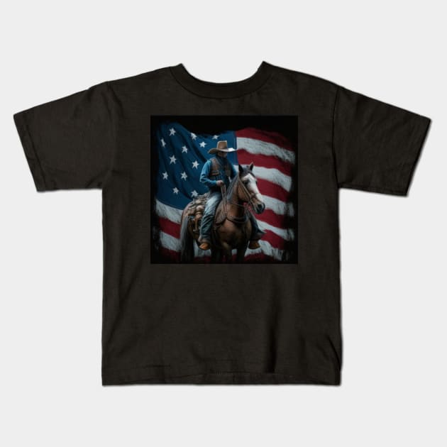 american flag, cowboy Kids T-Shirt by Pattyld